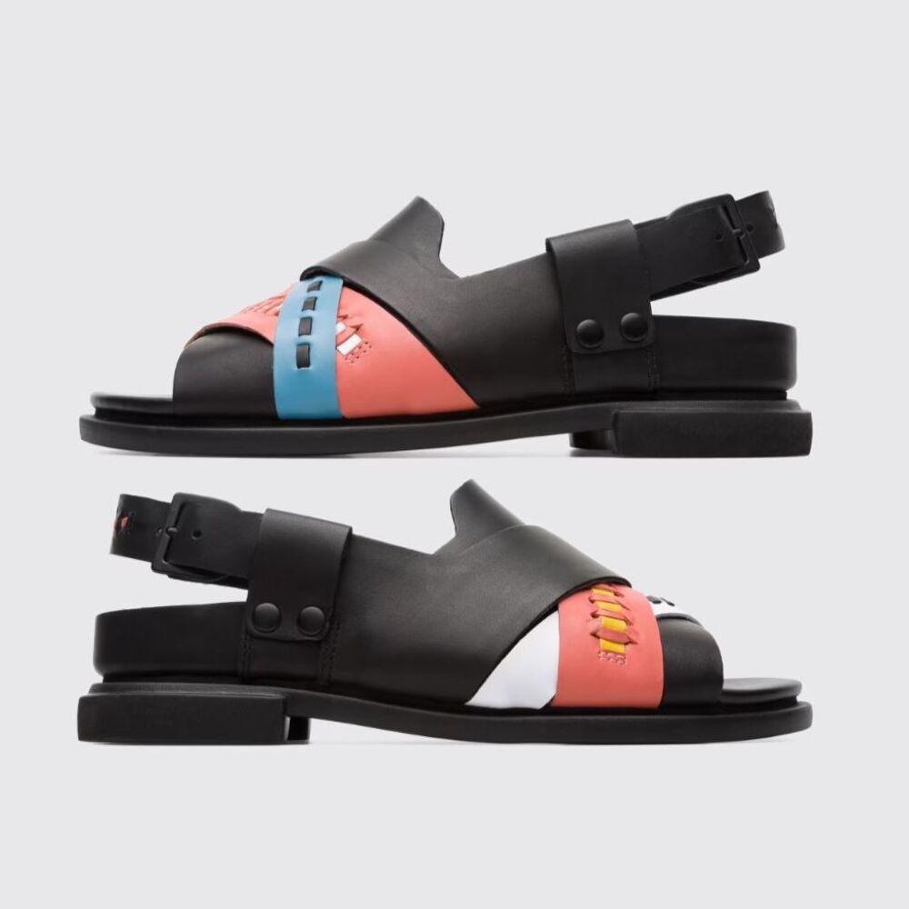Camper Twins Mismatch Sandals Women Size 39 US 9 Leather Asymmetric Black - Picture 4 of 9